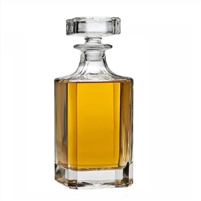 Botella de vidrio de whisky transparente rectangular de 500 ml